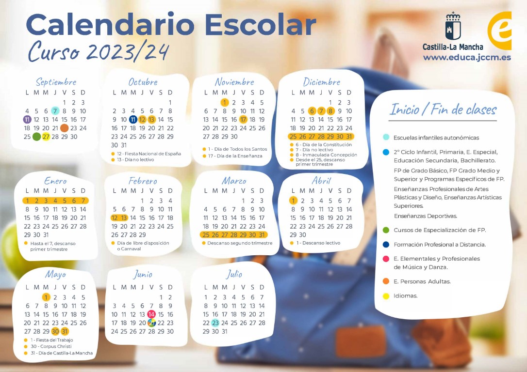 Calendario Escolar 20232024 AMPA Josefina Aldecoa Illescas Toledo